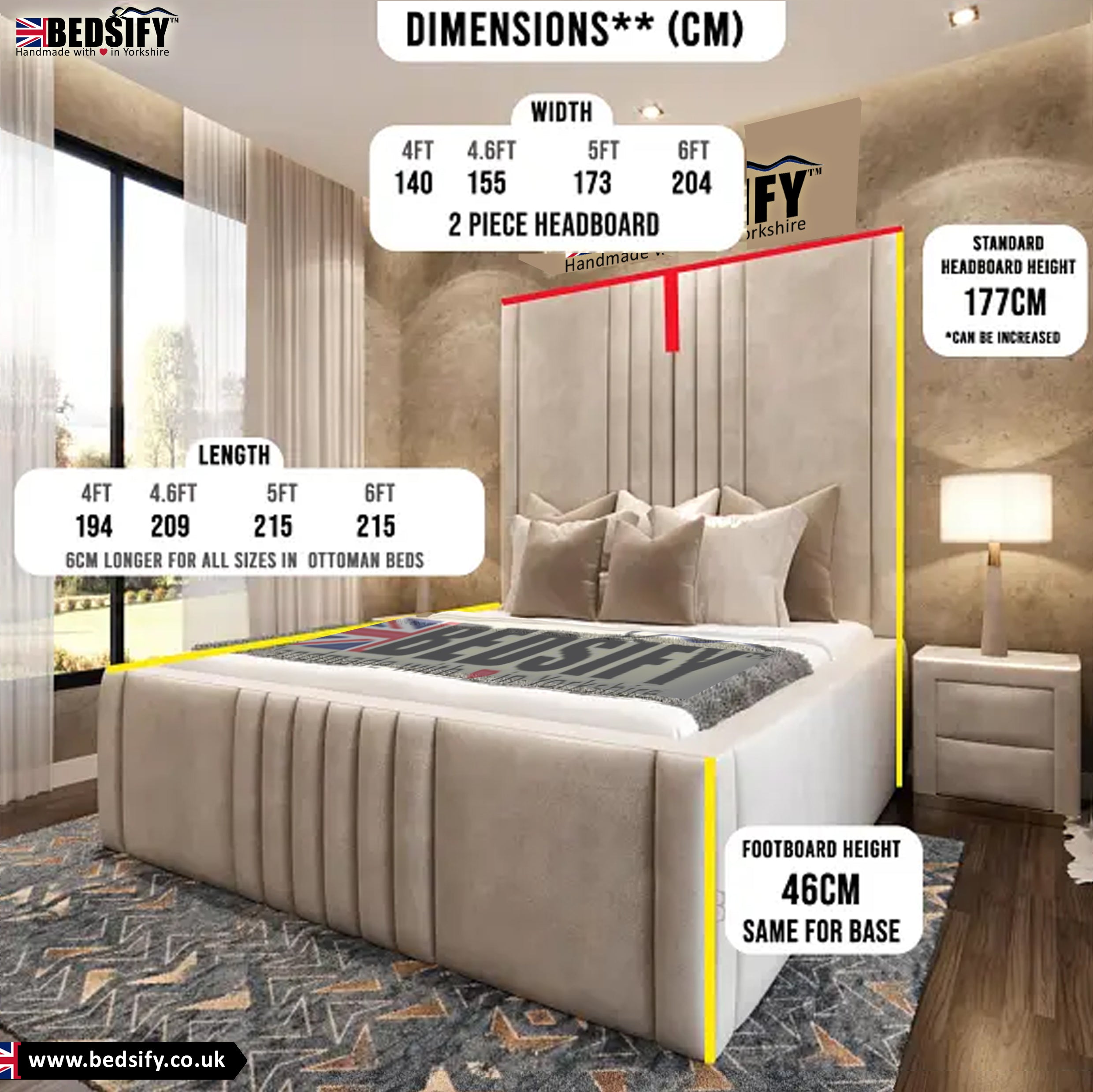 2025 Las Vegas Luxury High Headboard Bed Frame (2-Piece Headboard)